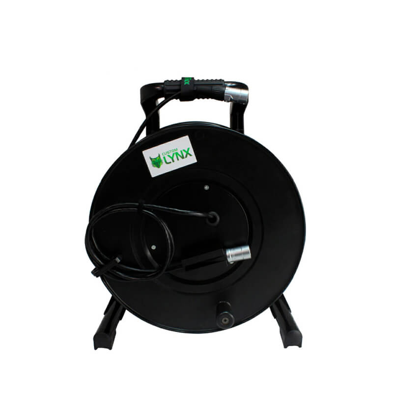 Front view of the Custom Lynx 80m CAT5E EtherCON cable drum