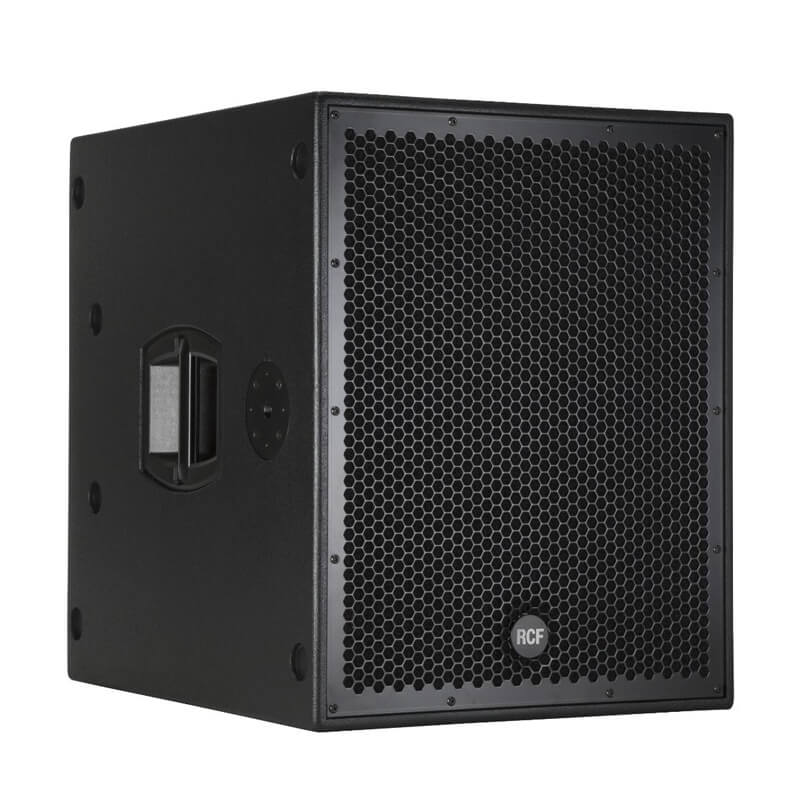 Angled vief of the RCF SUB8004AS Active High-Power Subwoofer facing right