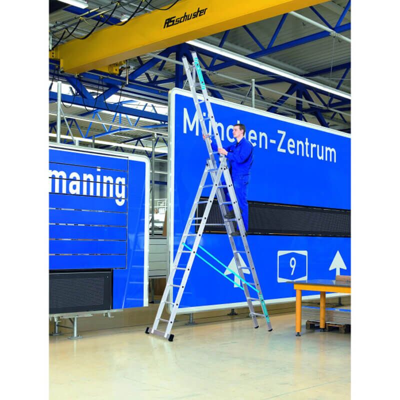 Man using the Zarges 3 Way Ladder 10 Rung Skymaster Trade 41540 for safe elevated work.