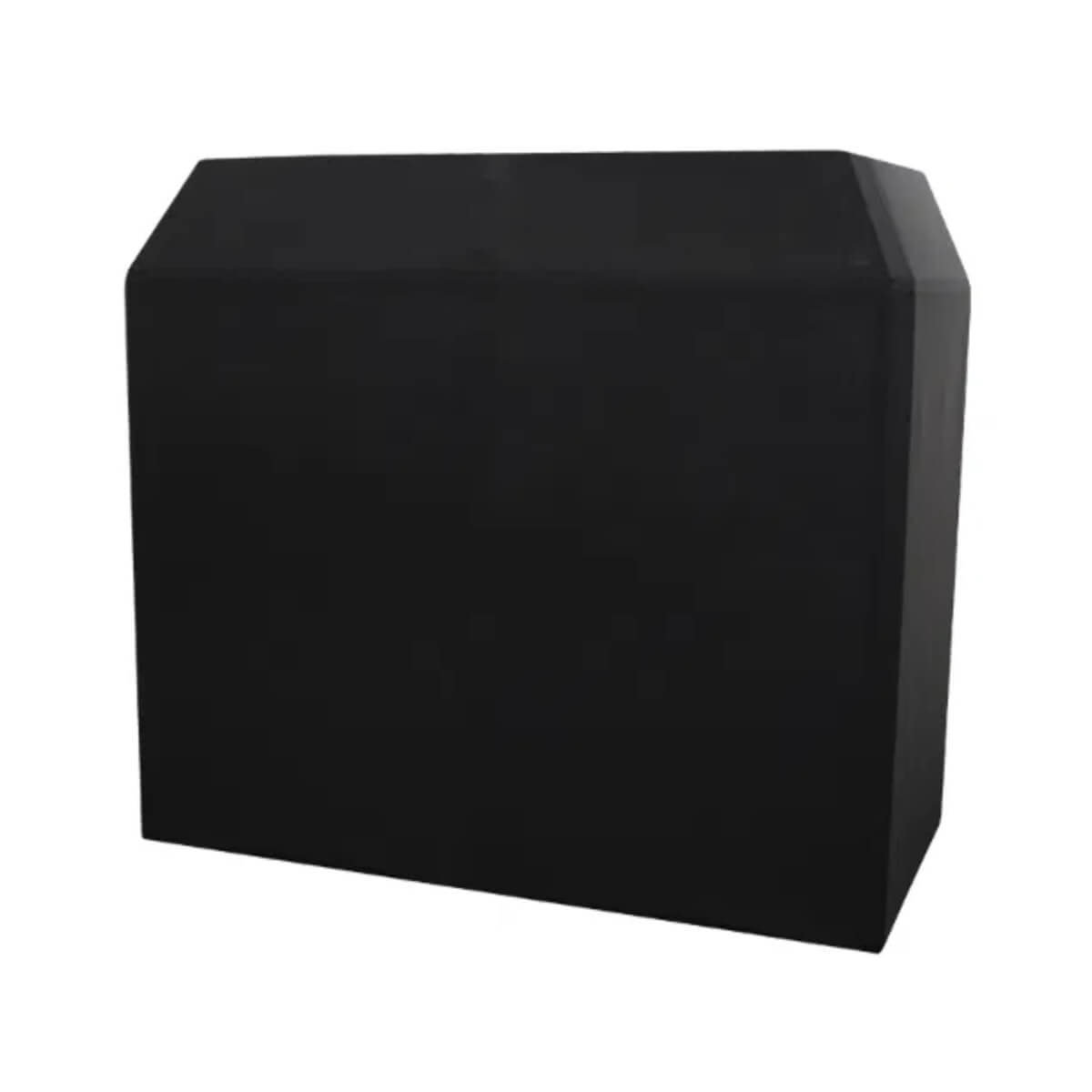 Angled view of a Black DJ Booth Cloth on a white background