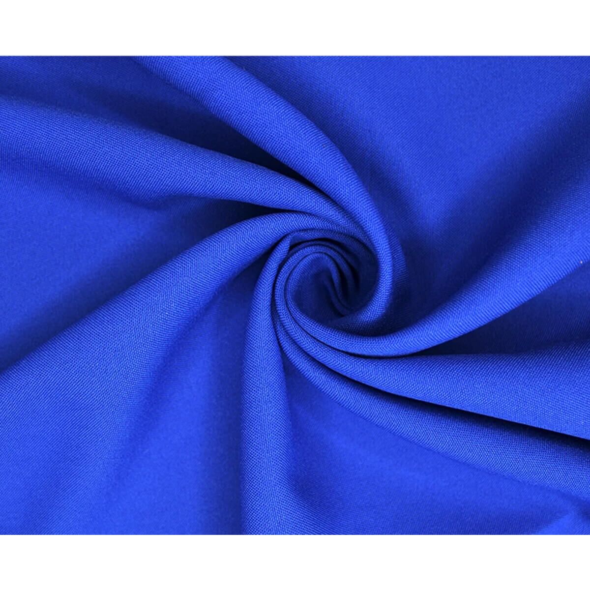 Close-up of blue event drape fabric showing smooth texture and spiral folds