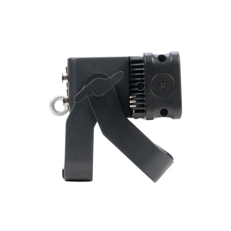 Side view of the Elation SixBar 1000 LED Batten showing the adjustable mounting bracket, cooling vents, and safety eyelet for truss installation.