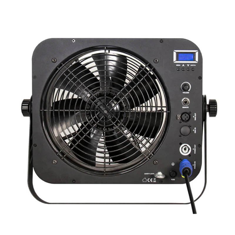Entour Cyclone DMX Fan showing controls and connections