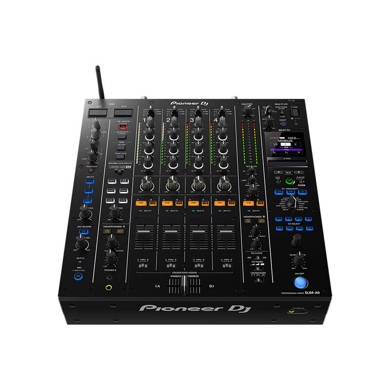 Angled view of the Pioneer DJM A9 4-channel Professional DJ Mixer