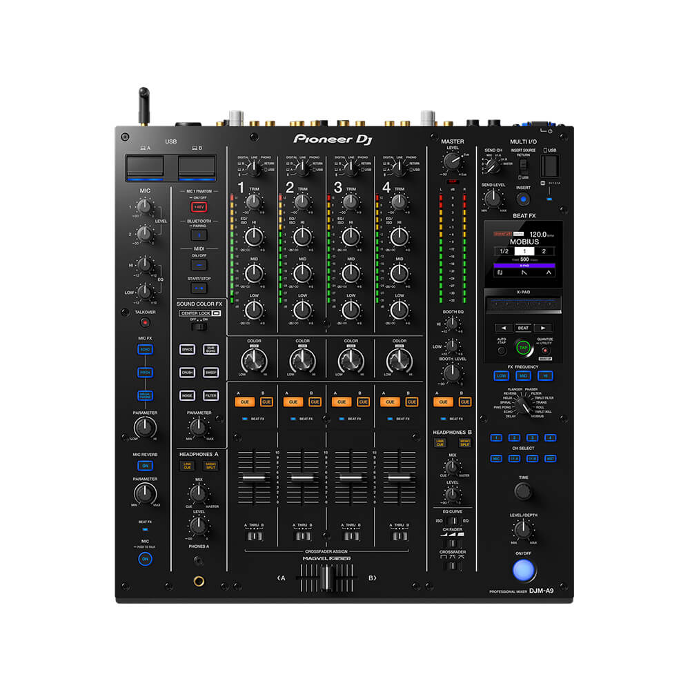 Front view of the Pioneer DJ DJM A9 4-channel Professional DJ Mixer