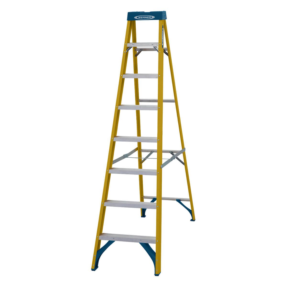 Werner Fibreglass Stepladder 8 Treads 2.2m angled to the left