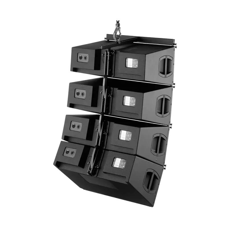 Rear view of four d&b audiotechnik V8 line array loudspeakers