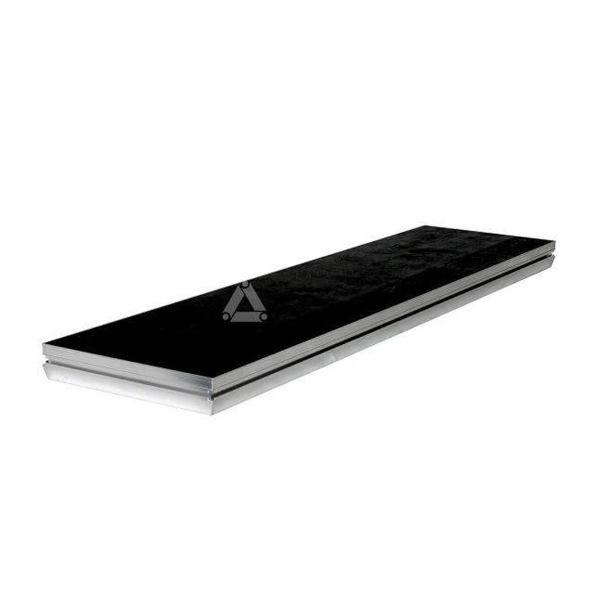 Angled view of Stagedex 2m × 0.5m Black Coated Deck